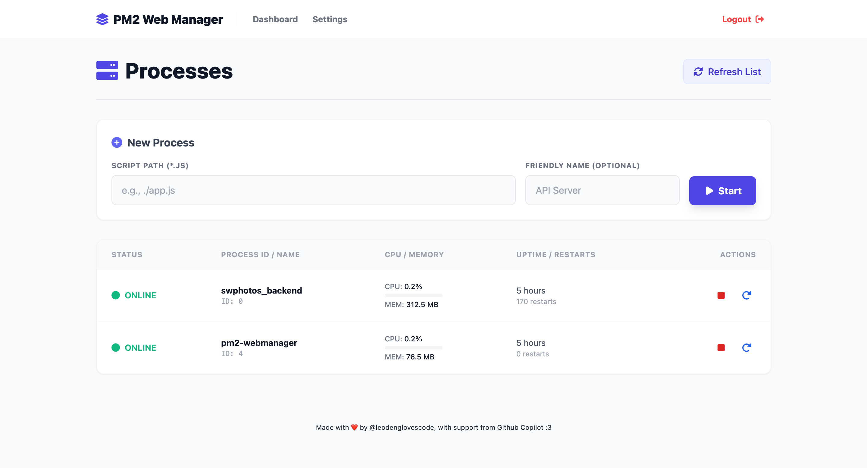 pm2-webmanager screenshot
